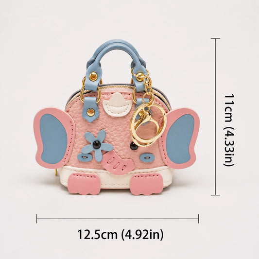 Elephant Bag Charm Keychain Colorful Faux Leather Mini Purse Pendant for Handbags & Backpacks