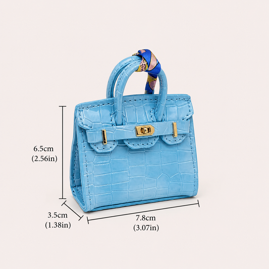 Mini Crocodile Embossed Bag Charm Faux Leather Purse Keychain Pendant for Handbags & Backpacks