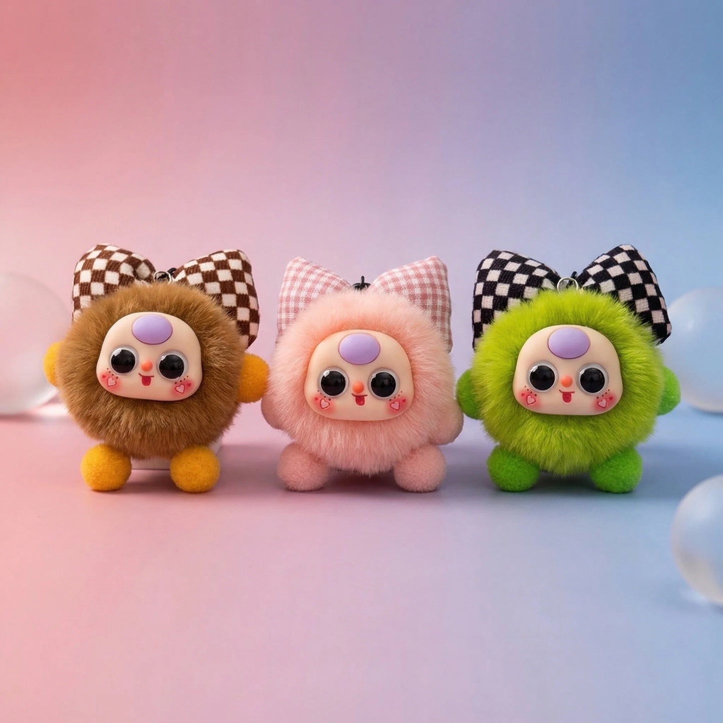 Rabbit Fur Bow Soot Sprite Keychain Cute Cartoon Doll Bag Charm Car Key Pendant