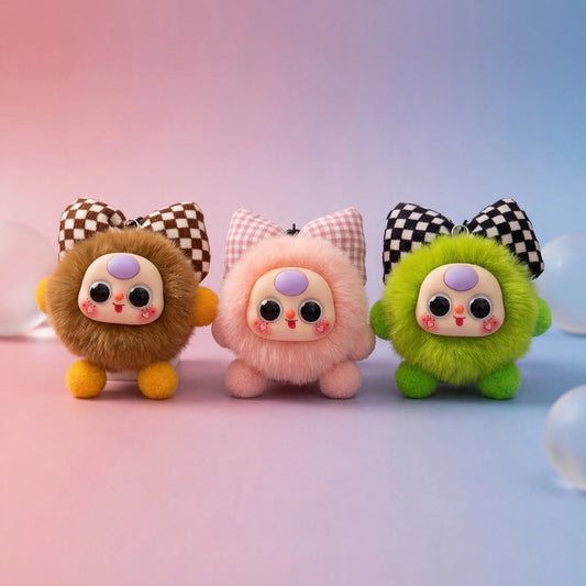 Rabbit Fur Bow Soot Sprite Keychain Cute Cartoon Doll Bag Charm Car Key Pendant
