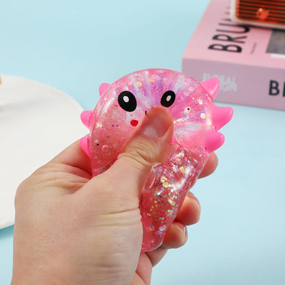 Cartoon Sequin Axolotl Squishy Toy Slow Rising Stress Relief Squeeze Toy