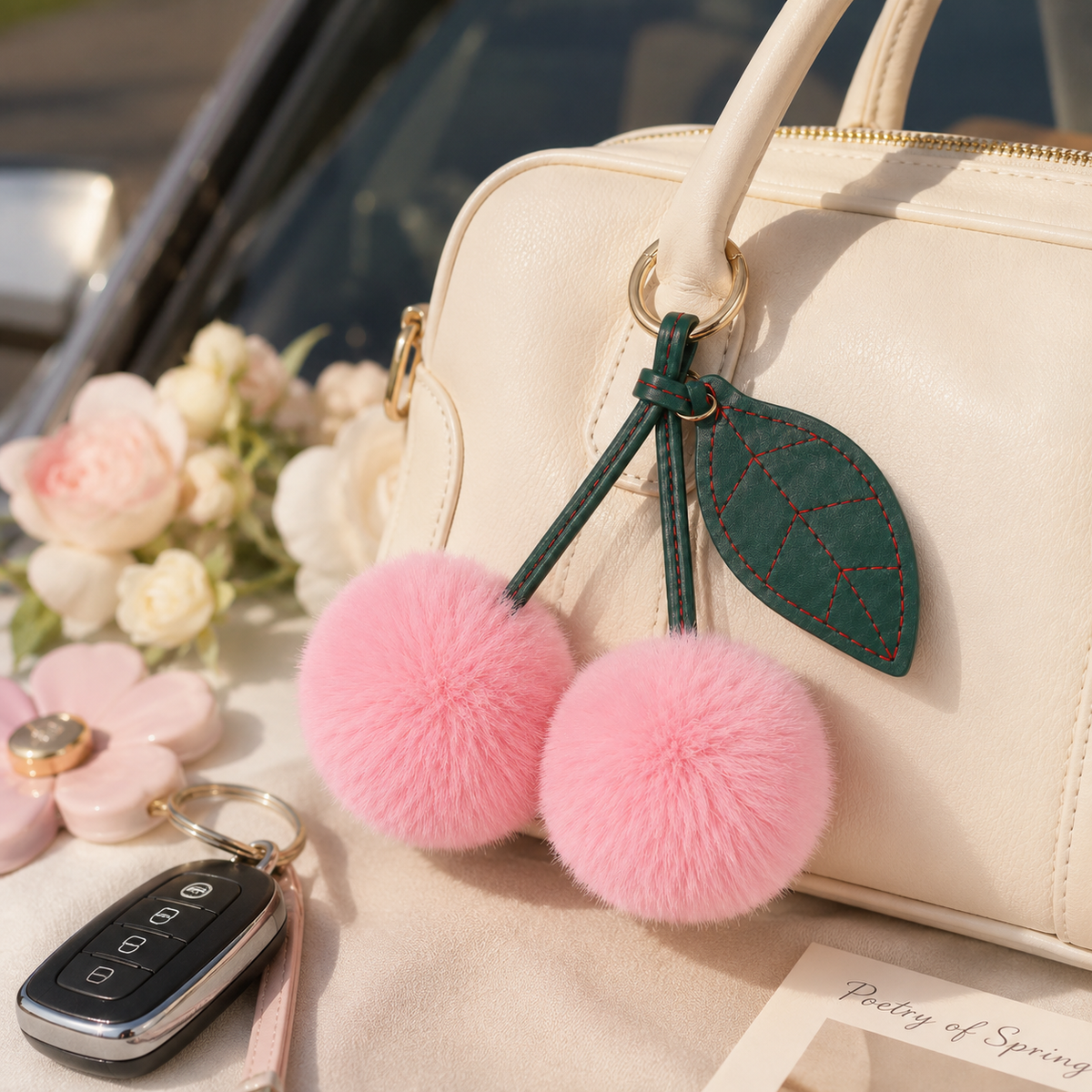 Cherry Plush Bag Pendant Lovely Keychain Cartoon Keyring Accessory