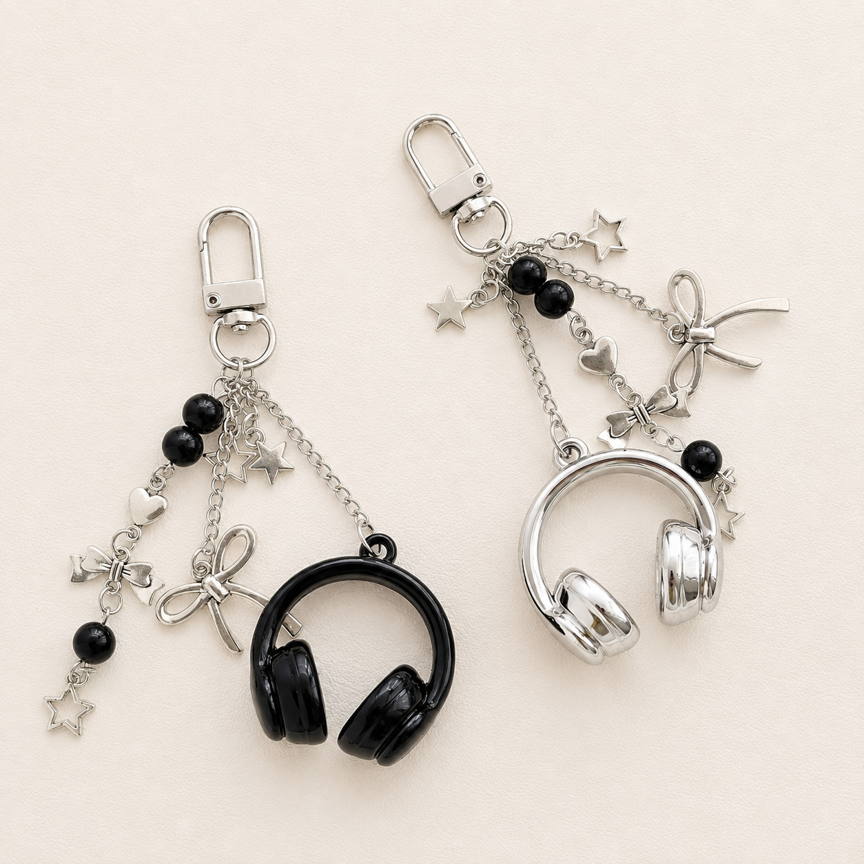 Headphone Music Bag Charm Keychain with Tassel & Beads