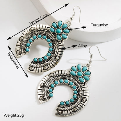 Western Boho Statement Glass Drill Turquoise Pink & Crystal Drop Earrings