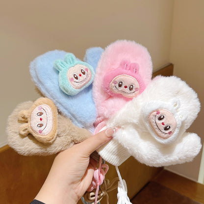 Kids Winter Gloves with Lanyard Thick Fleece-Lined Mittens Plush Warm & Cozy for Boys and Girls