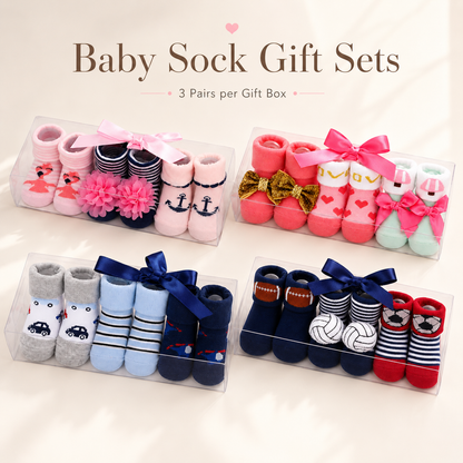 3-Pair Baby Socks Gift Set – Cute Bootie Socks for Boys & Girls