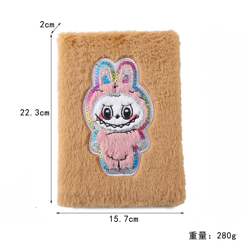 Labubu Embroidery Plush Sequins Notebook Candy Color Diary for Kids Students & Office Notes