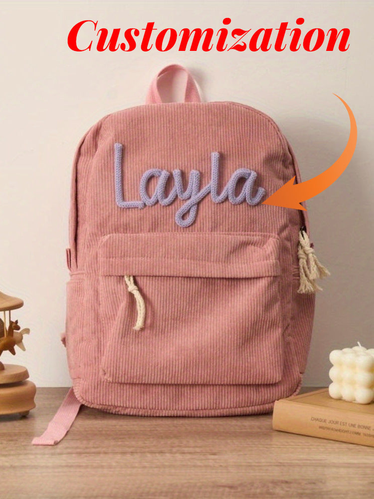 Personalized Corduroy Backpack Lunch Bag Custom Chenille Letter Bag with Charms