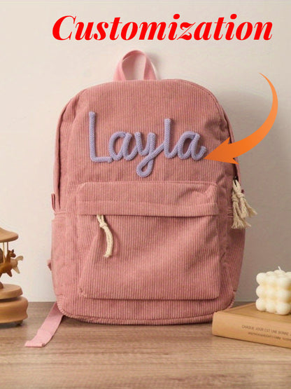 Personalized Corduroy Backpack Lunch Bag Custom Chenille Letter Bag with Charms