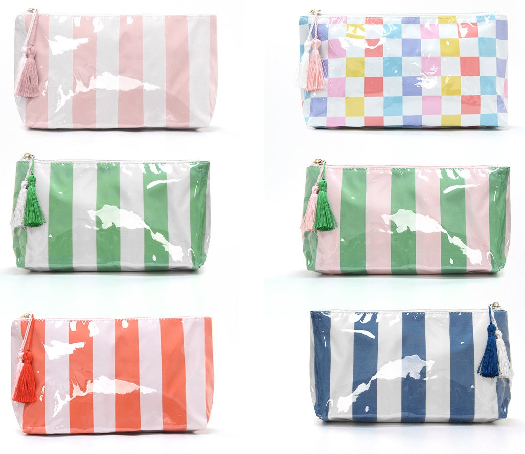 PVC Striped Waterproof Transparent Cosmetic Bag Makeup Travel Toiletry Organizer