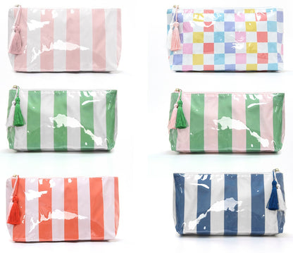 PVC Striped Waterproof Transparent Cosmetic Bag Makeup Travel Toiletry Organizer