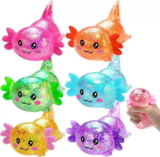 Cartoon Glitter Lying Axolotl Squishy Slow Rising Stress Relief Squeeze Toy