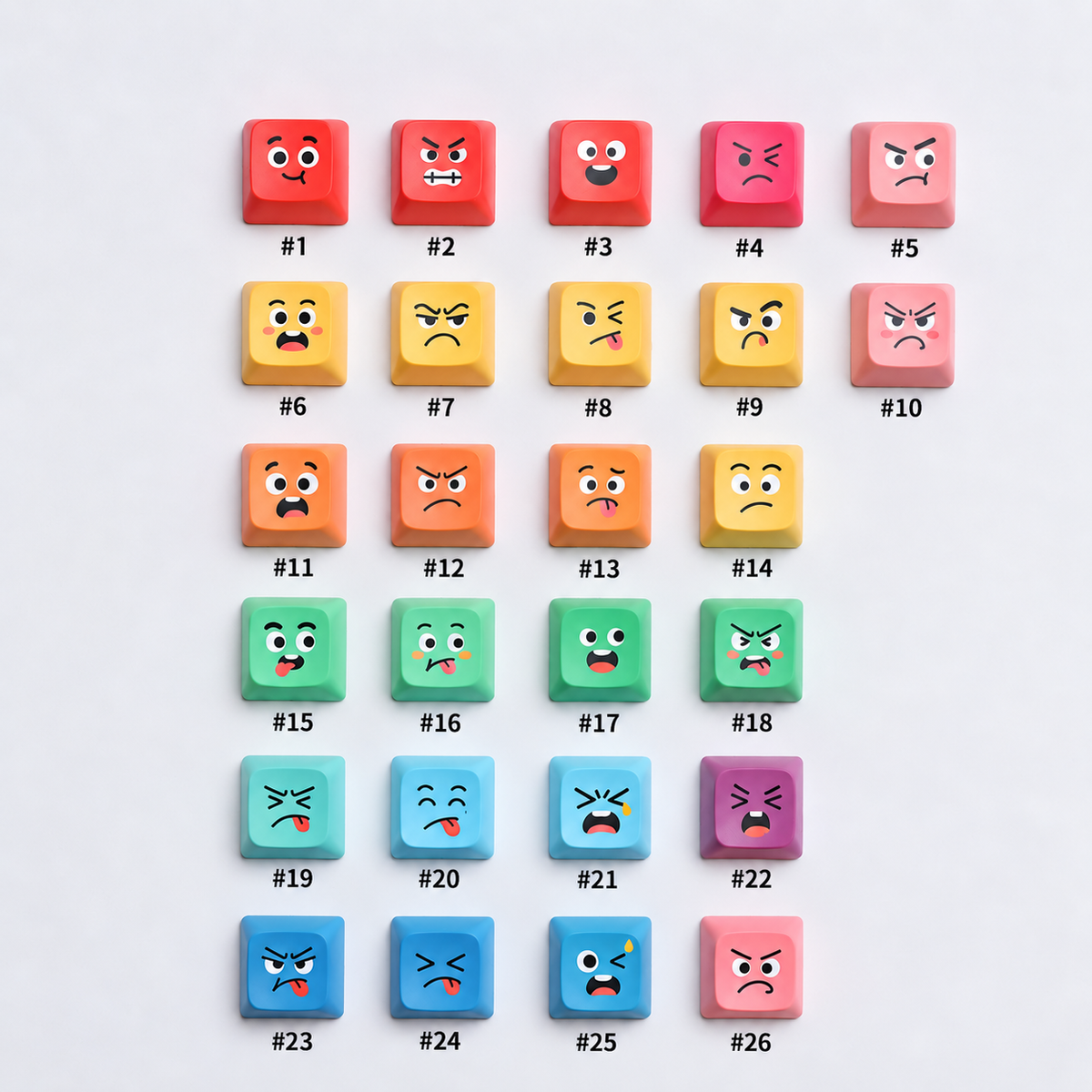 Funny Face Keyboard Keycap Fidget Keychain – 2/3/4/6/9-Key Clicker Stress Relief Toy Bag Charm