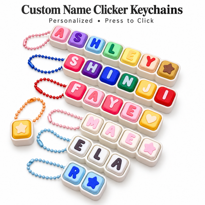 Personalized Name Clicker Keychain – Custom Keycap Colors, Letters & Icons Fidget Keychain