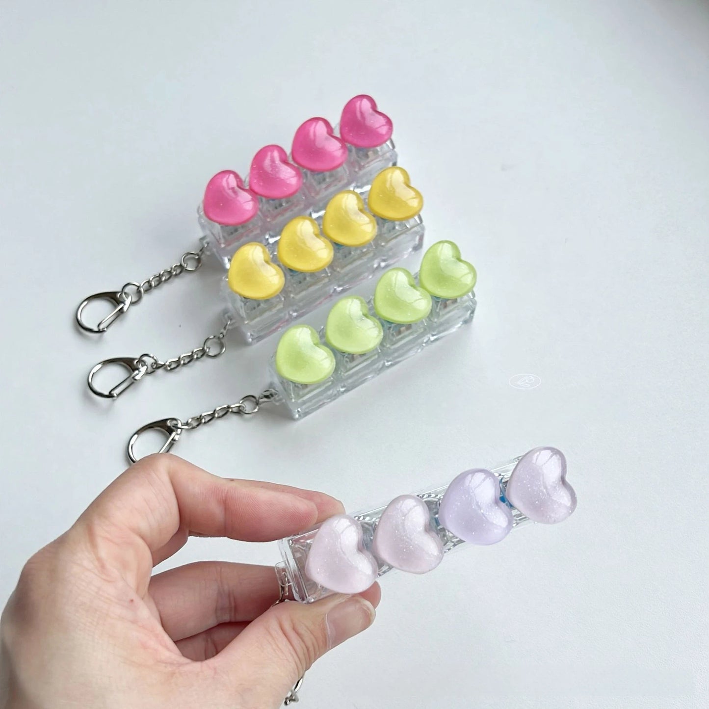 Ice-Translucent Heart Keycap Stress Relief Keychain Keyboard-Style Pendant Charm
