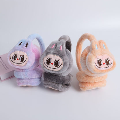 Winter Labubu Tie Dyed Fuzzy Ear Muffs Warm Plush Earmuffs  Cozy Frost-Proof Ear Warmers