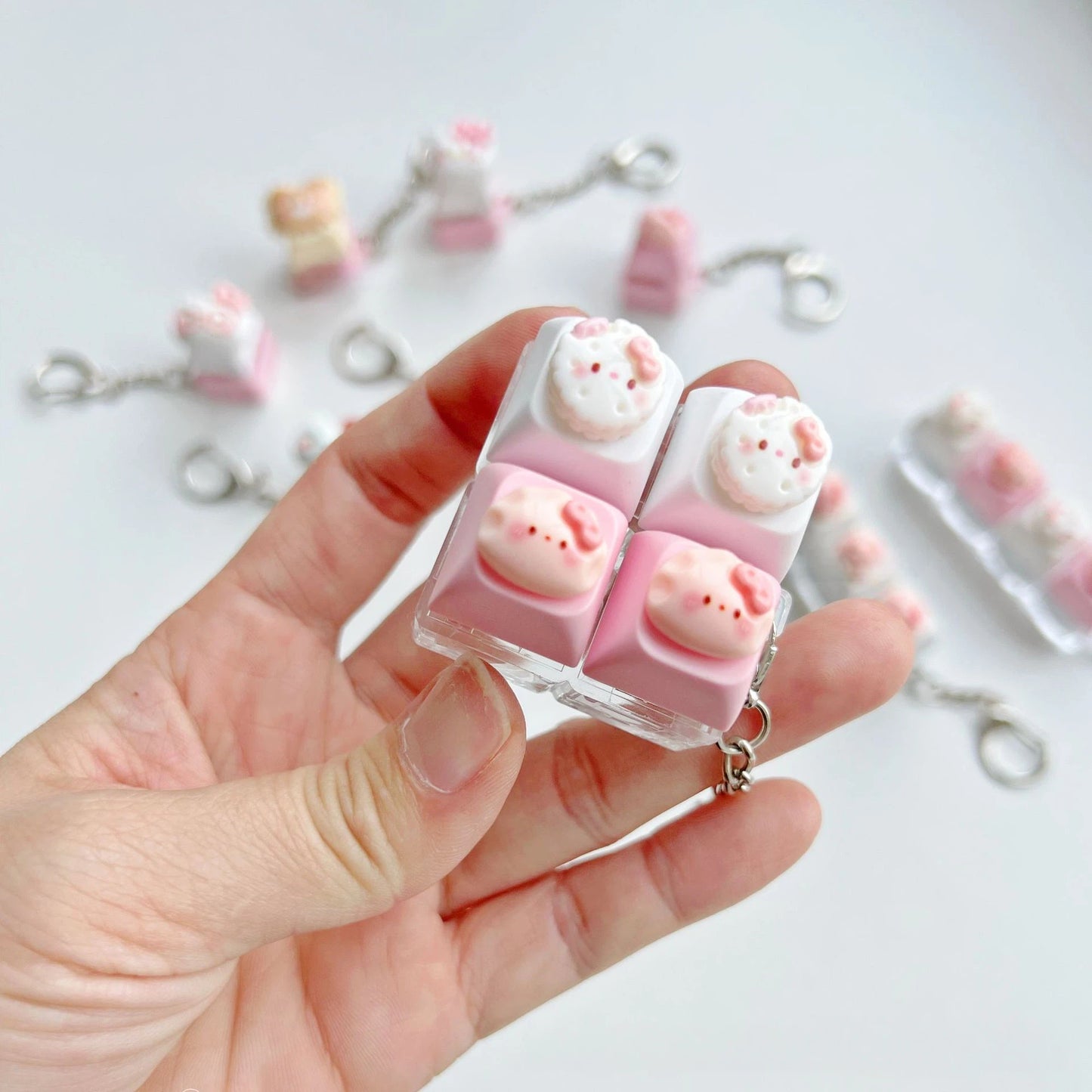 Food Keycap Fidget Pressable Keyboard Keychain Charm with Cookie & Dumpling Designs