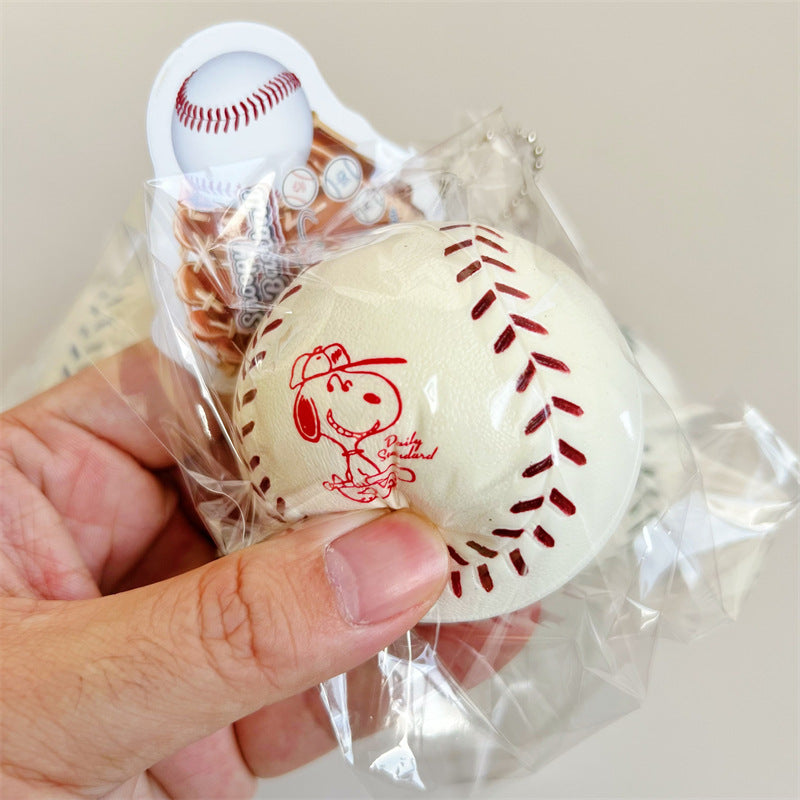 Cartoon Puppy Baseball Squishy Slow Rising PU Keychain Toy