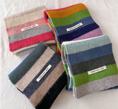 Multicolor Stripe Scarf, Soft Knit Winter Scarf for Women