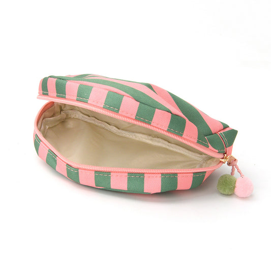 Shell-Shaped Striped Makeup Pouch Cute Zipper Cosmetic Bag for Travel & Daily Use