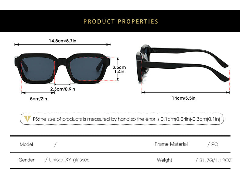 Fashion Adult Square Frame Sunglasses Minimalist Solid Color Shades