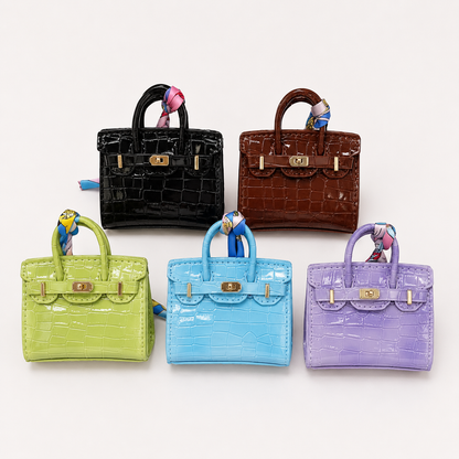 Mini Crocodile Embossed Bag Charm Faux Leather Purse Keychain Pendant for Handbags & Backpacks