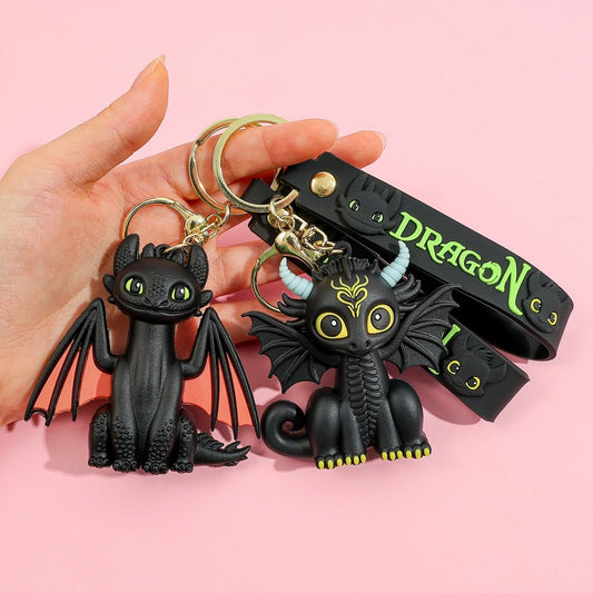 Cartoon Black Dragon PVC Keychain Flying Dragon Bag Charm Soft Rubber Pendant