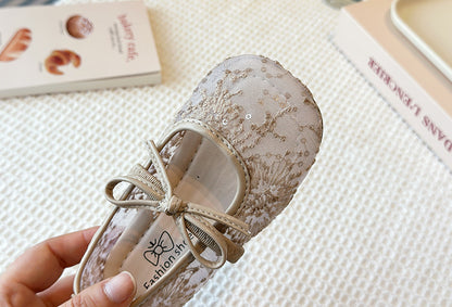 Girls Lace Bow Ballet Flats – Elastic Strap Dress Shoes & Backless Slippers