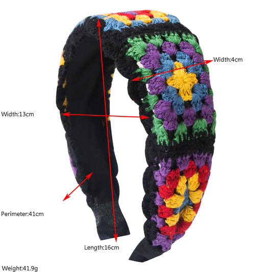 Handmade Crochet Flower Headband Colorful Floral Knitted Hair Band Boho Hair Accessory for Women & Girls