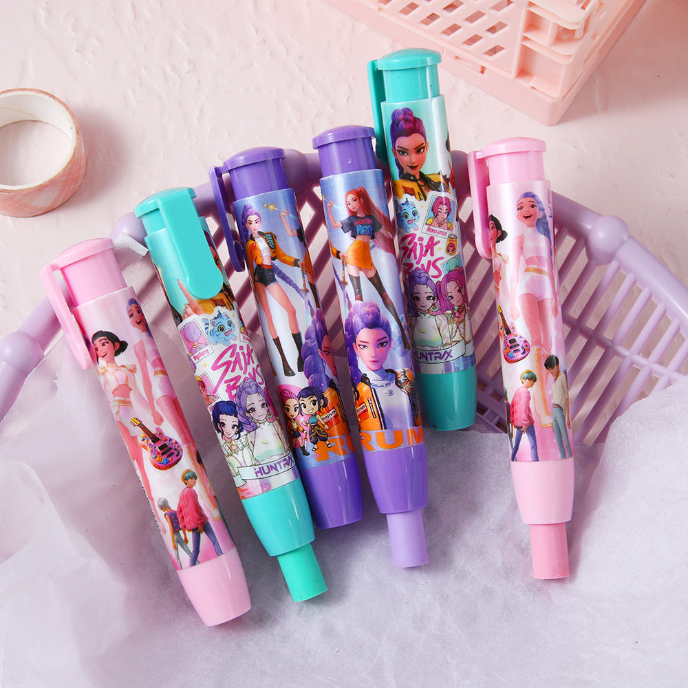 Press-to-Advance Mechanical Eraser Set Character Themed Pencil Erasers in Storage Case