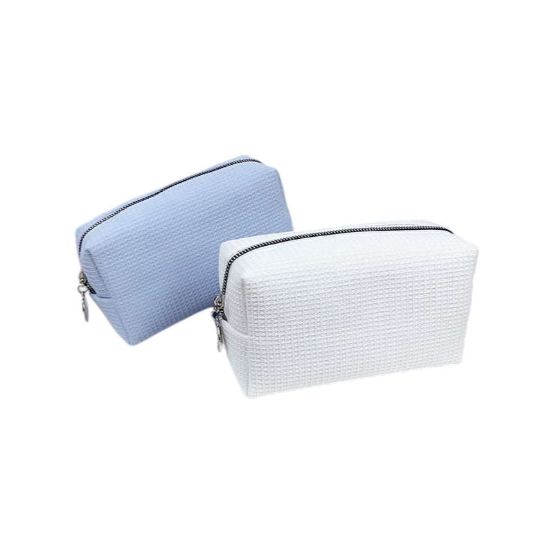 Waffle Fabric Solid Color Makeup Pouch Travel Toiletry Bag