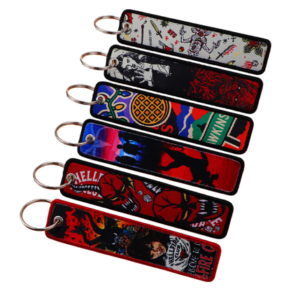 Stranger Things Cartoon Woven Keychain Anime Fabric Bag Charm Holder Pendant