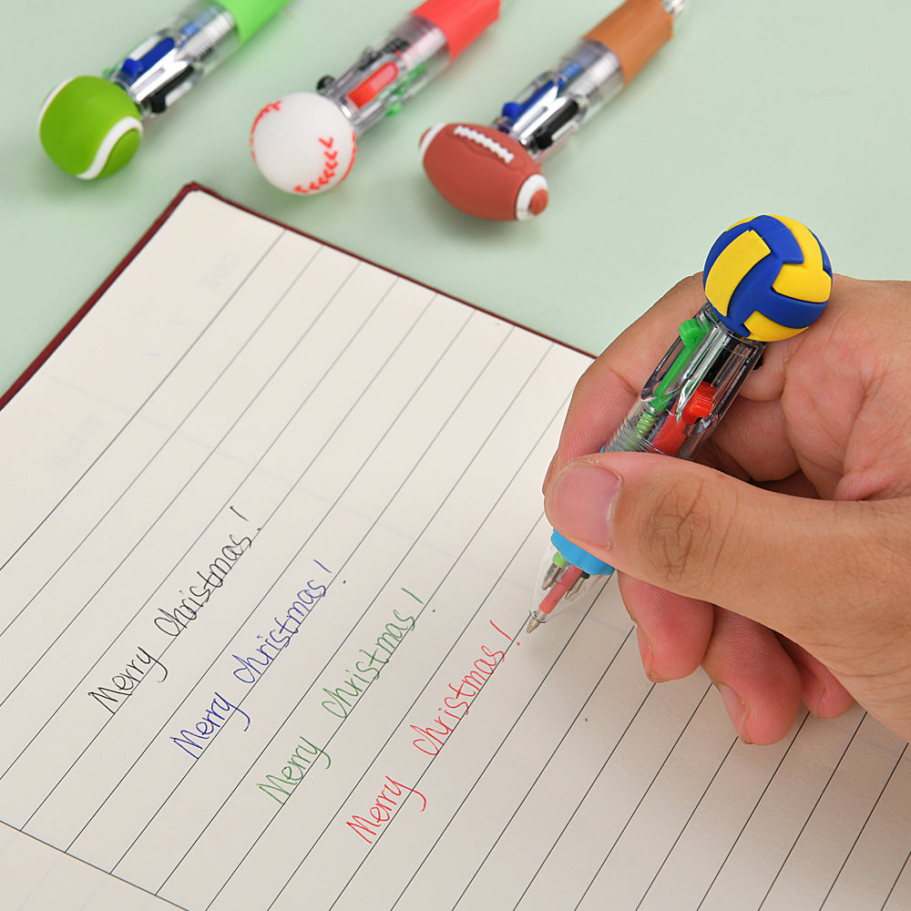 Mini 4-Color Ballpoint Pen with Sports Ball Top (Soccer, Basketball, Football)Click Retractable Planner Pen