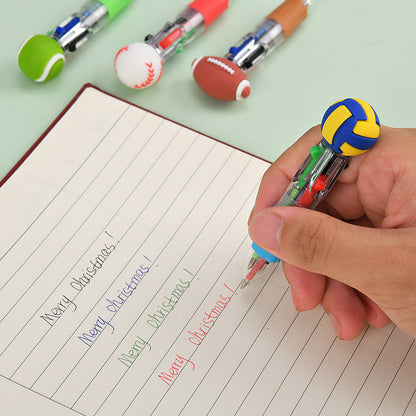 Mini 4-Color Ballpoint Pen with Sports Ball Top (Soccer, Basketball, Football)Click Retractable Planner Pen