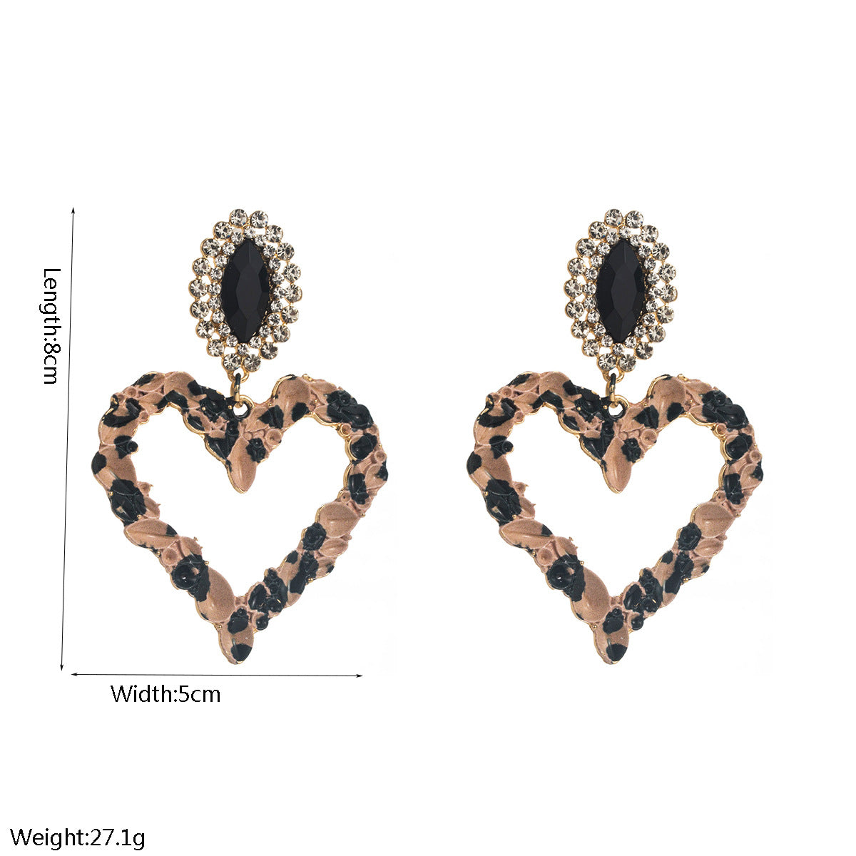 Valentine’s Day Vintage-Style Leopard Heart Earrings Rhinestone-Accented Statement Jewelry for Women