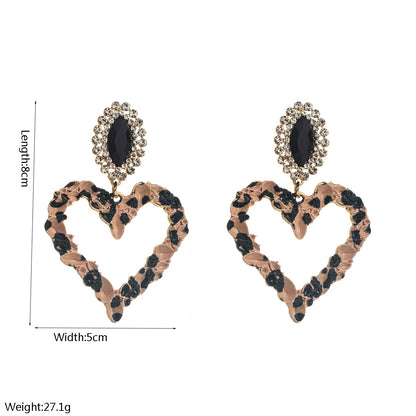 Valentine’s Day Vintage-Style Leopard Heart Earrings Rhinestone-Accented Statement Jewelry for Women