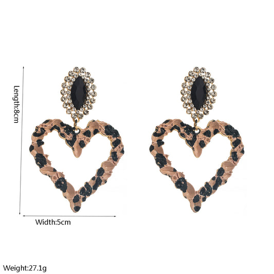 Valentine’s Day Vintage-Style Leopard Heart Earrings Rhinestone-Accented Statement Jewelry for Women