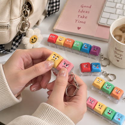 Funny Face Keyboard Keycap Fidget Keychain – 2/3/4/6/9-Key Clicker Stress Relief Toy Bag Charm
