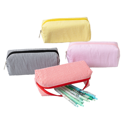 Seersucker Striped Makeup Pouch Travel Toiletry Bag Pencil Case