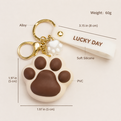 Paw Print Silicone Bag Charm Keychain – Cute Soft Touch Accessory with Lucky Day Tag