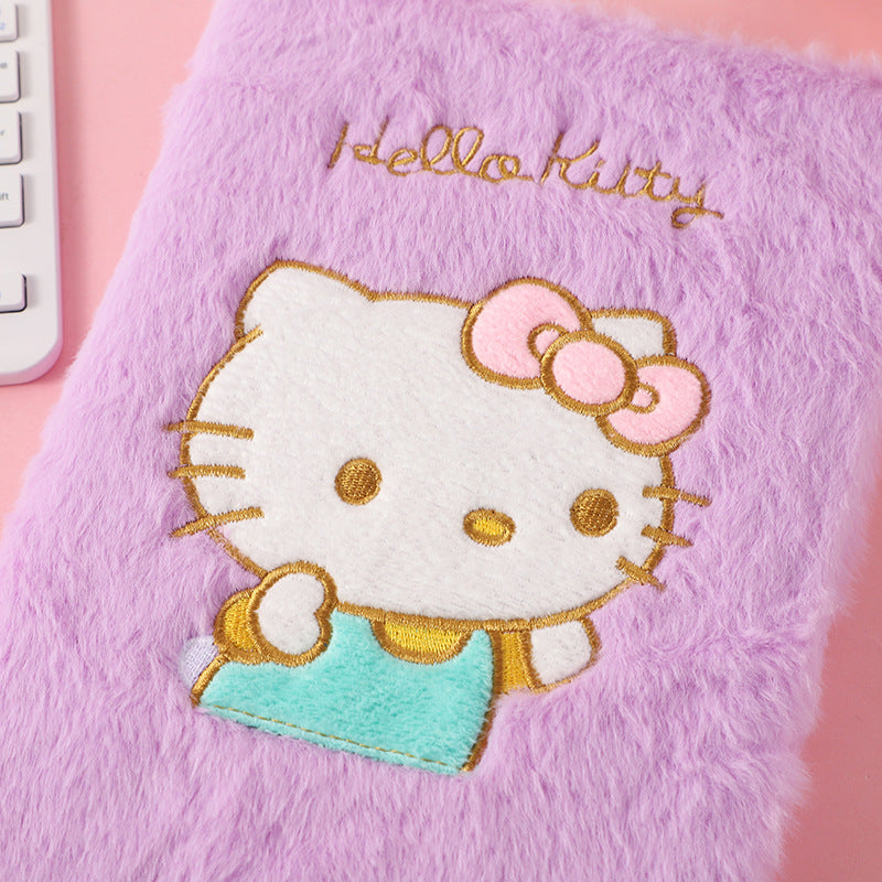 Cat Embroidery Plush Notebook Candy Color Diary for Kids Students & Office Notes