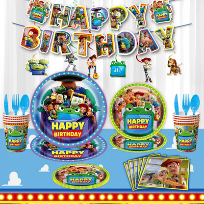 Cartoon Woody Buzz Series Birthday Party Supplies Themed Tableware and Decorations