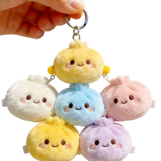Plush Steamed Bun Squishy Keychain Emoji Pendant