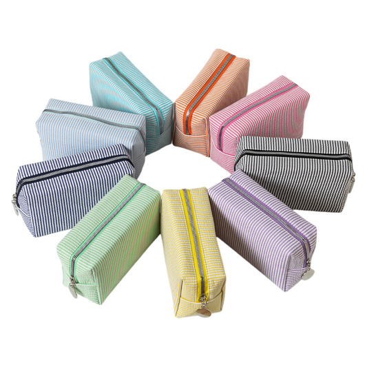 Seersucker Striped Makeup Pouch Travel Toiletry Storage Bag