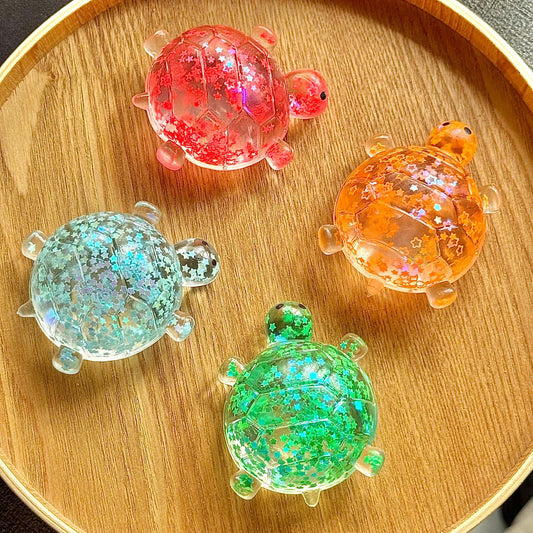 Glitter Turtle Squishy Stress Relief Toy with Taffy-Like Texture