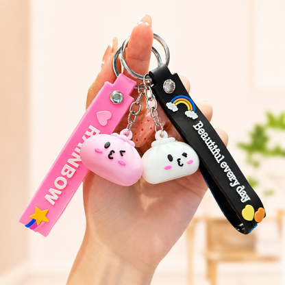 Cute Kawaii Dumpling Silicone Keychain with Rainbow Wrist Strap