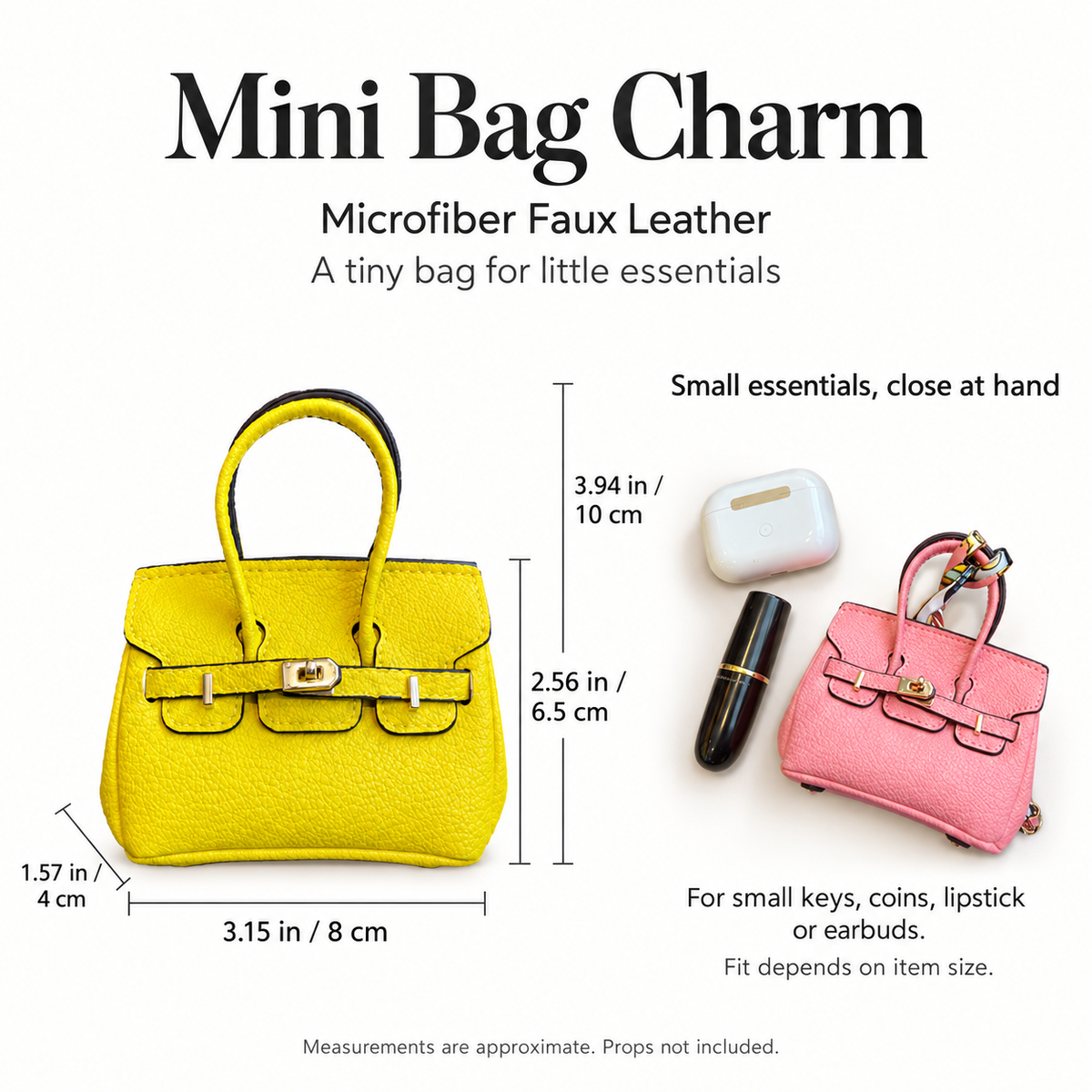 Mini Top Handle Lock Bag Handbag Charm with Scarf – Faux Leather Coin Purse