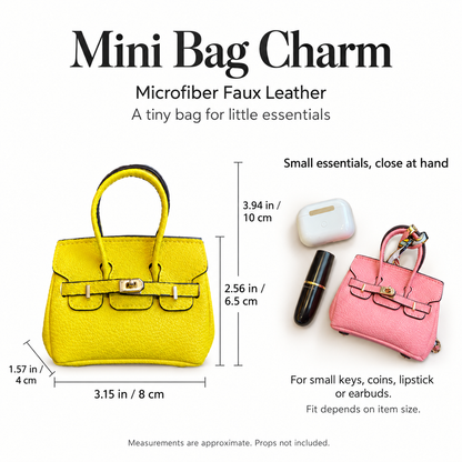 Mini Top Handle Lock Bag Handbag Charm with Scarf – Faux Leather Coin Purse