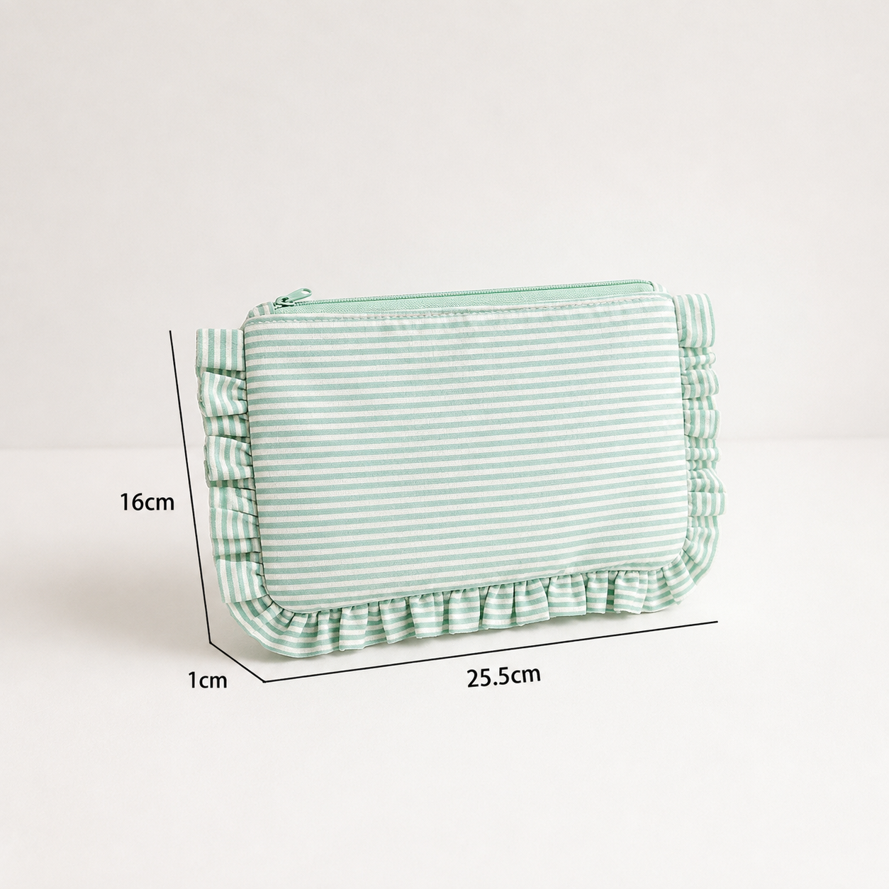 Striped Ruffle Cosmetic Bag – Toiletry & Travel Pouch