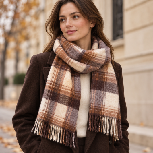 100% Wool Scarf Scottish Plaid & Tartan Inspired Vintage Style Warm Winter Scarf Unisex Gift